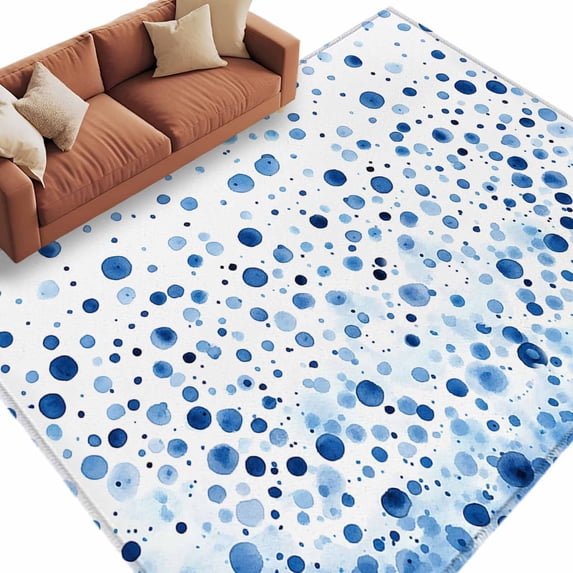 Blue Polka Dot Large Area Rugs for Bedroom Living Room, Soft Non Slip Carpet Bedside Rug, Modern Art Abstract Watercolor Dot Rectangular Floor Cover Kitchen Accent Rug 5'x8' for Dining Room/Office