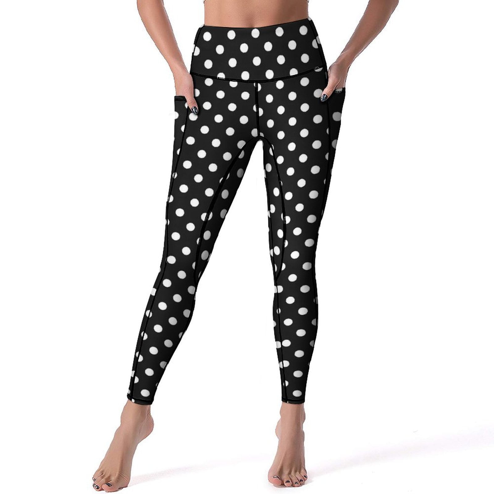 Blue Polka Dot Leggings Retro Print Workout Gym Yoga Pants High Waist