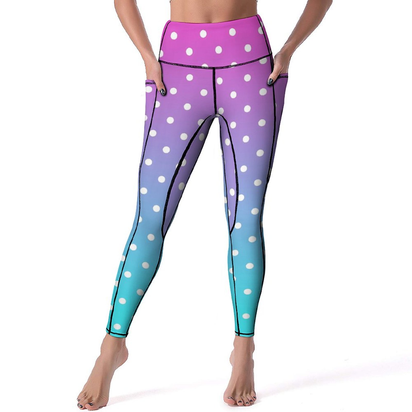 Pre Made Comfy Adult Leggings - Blue Retro Shapes
