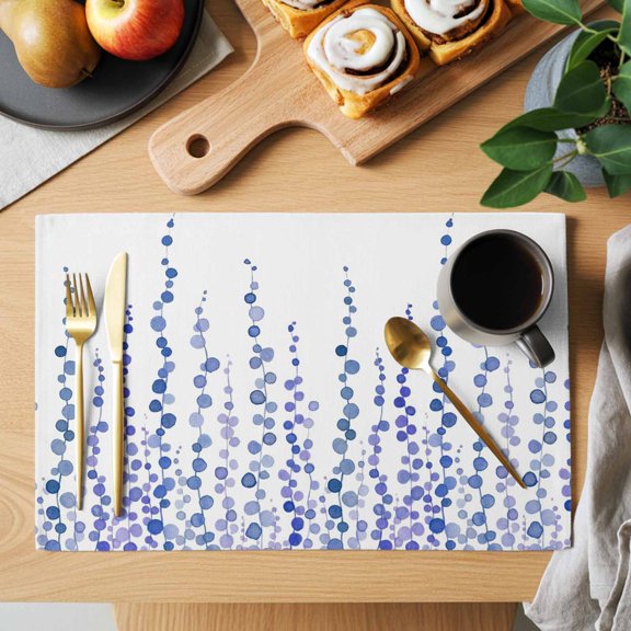 Blue Polka Dot Placemats Set of 2, Retro Abstract Art Watercolor Blue Heat Insulated Linen Place Mats, Washable Stain-Proof Table Mats for Dining Tables Holiday Decor 13x19 Inches