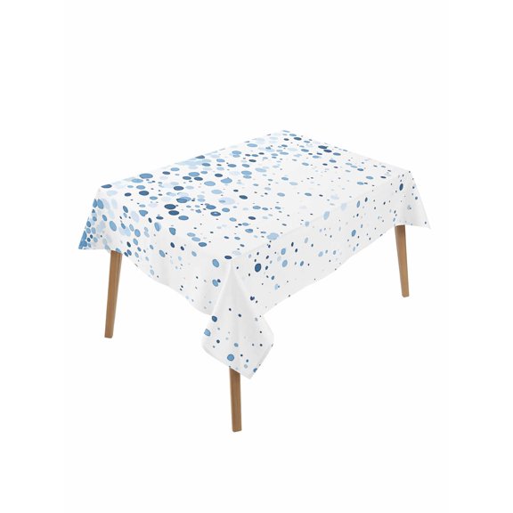 Blue Polka Dot Rectangle Tablecloth, Abstract Modern Art Dots Watercolor Waterproof & StainResistant Tablecloth, Washable Oil-proof Table Cover for Dining/Party/Wedding/Camping/Buffet 52x70 In