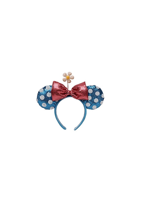 Blue Polka Dot Sequin Flower Daisy Headband Ears Minnie Parks NEW FromUSA