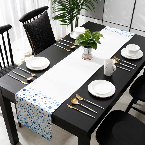 Blue Polka Dot Table Runner 36 Inches Small, Modern Art Abstract Watercolor Dot Kitchen Dining Burlap Linen Tablerunner for Small/Round/Square/Wedding/Coffee/Dining Table Party Home Décor 13 x 36