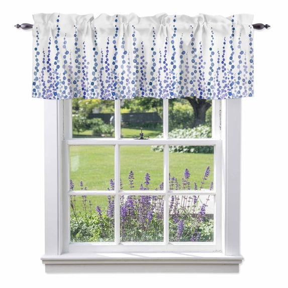 Blue Polka Dot Valance Curtain for Windows Retro Abstract Art Watercolor Blue Rod Pocket Curtain Valances Short Window Treatments Panels for Kitchen Bathroom Laundry Room Basement 56 x 16 Inch