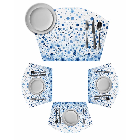 Blue Polka Dot Wedge Shaped Placemats Set of 6, Cotton Linen Fan Place Mats, Modern Art Abstract Watercolor Dot Washable Table Mats for Holiday Wedding Party Dinning Coffee Tables 11.8"x17.5"