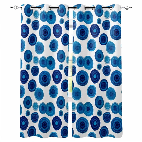 Blue Polka Dots Blackout Curtains for Bedroom Living Room Darkening Curtains 63 Inches Long Watercolor Modern Abstract Geometric Window Curtain 2 Panels Set Window Treatment Grommet Drapes 42"x63"