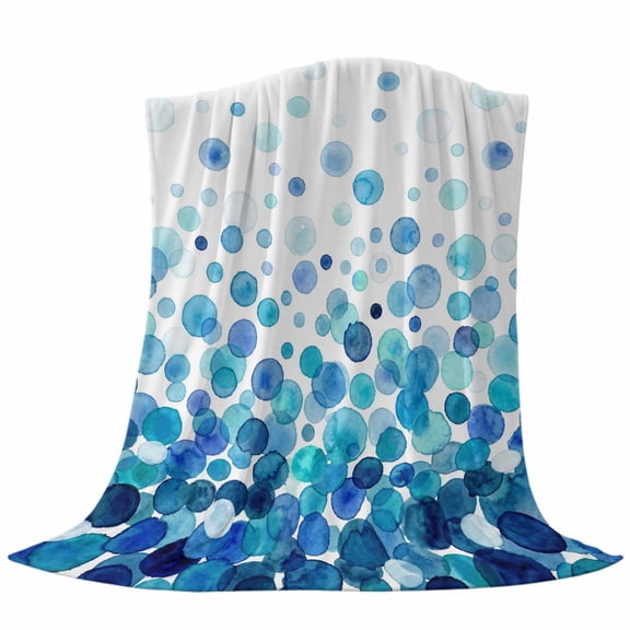 Blue Polka Dots Fleece Throw Blanket Watercolor Abstract Art Gradients Ultra Soft Fuzzy Cozy Flannel Throw Blanket for Couch Sofa Bed Car Travel, Ideal Gifts 40x50 Inches