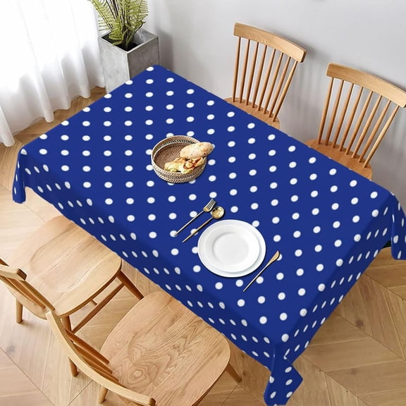 Blue Polka Dots Rectangle Table Cloth Soft Washable Oblong Tablecloth Covers for Kitchen & Table Linens 60" x 102"