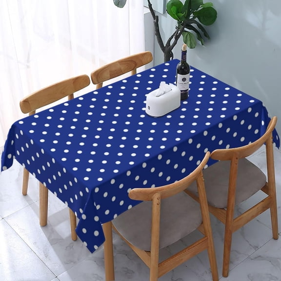Blue Polka Dots Rectangle Table Cloth Soft Washable Oblong Tablecloth Covers for Kitchen & Table Linens 60" x 84"