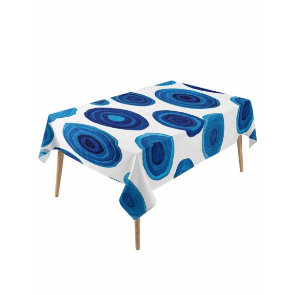 Blue Polka Dots Rectangle Tablecloth, Watercolor Modern Abstract Geometric Waterproof & StainResistant Tablecloth, Washable Oil-proof Table Cover for Dining/Party/Wedding/Camping/Buffet 60x120 In