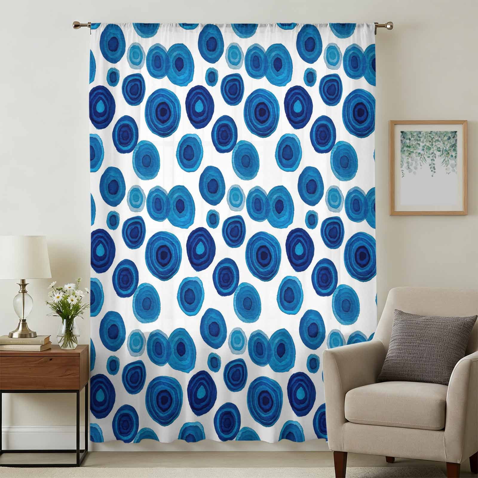 Blue Polka Dots Sheer Curtains 72 Inches Long, Modern Abstract ...