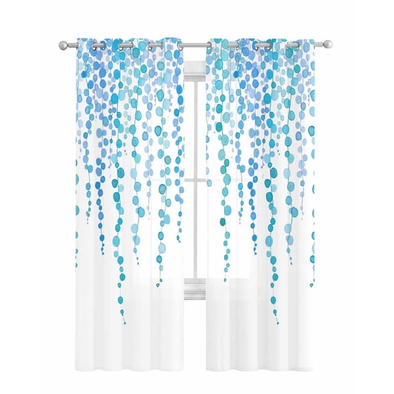 Blue Polka Dots Sheer Curtains 84 Inch Length 2 Panels Set for Living Room/Bedroom, Watercolor Abstract Art Retro Kitchen Curtains Grommet Semi-Sheer Curtains Drapes Voile Window Treatments 42"x84"x2