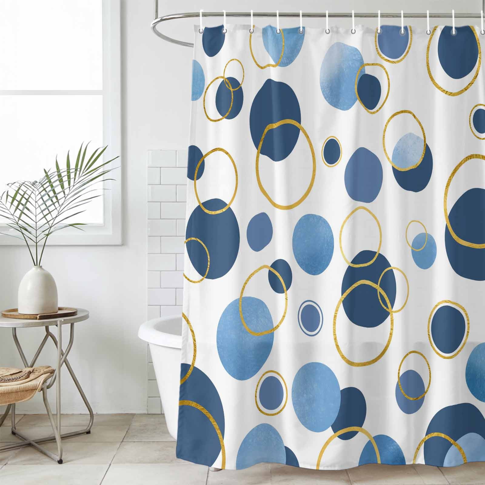 Blue Polka Dots Shower Curtain Set, Waterproof Shower Curtains for Bathroom, Modern Abstract Art Washable Fabric Cloth Bath Curtain for Bathtub Decoration with Hooks 54x78 Inches Geometric