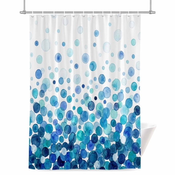 Blue Polka Dots Shower Curtain, Watercolor Abstract Art Gradients Waterproof Shower Curtain Set with 12 Hooks Lightweight Bath Curtains Fabric Bathroom Decor 72x78 Inches
