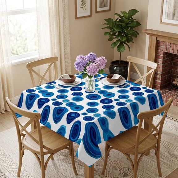 Blue Polka Dots Square Tablecloth 54x54 Inch Water Waves Waterproof Polyester Table Cover, Washable Stain Resistant Tablecloth for Dining Table Kitchen Wedding
