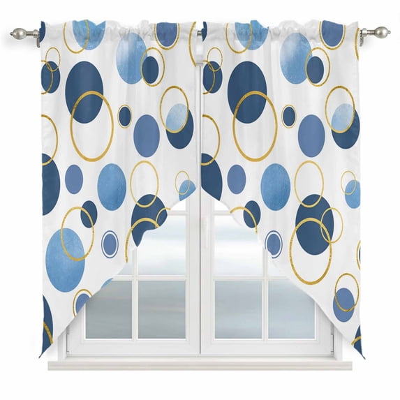 Blue Polka Dots Swag Valances for Windows, Kitchen Curtains 36 Inch Length 2 Panels Set, Modern Abstract Art Short Curtains for Small Windows Rod Pocket Cafe Curtains Drapes 28"x36"