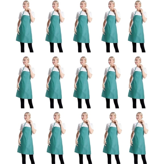 Blue Polyester Bib Apron with Two Front Pockets (15-Pack)