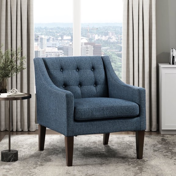 Blue Polyester Fabric Accent Chair | Enhances Contemporary Living Space | Attached Back Cushion for Support
