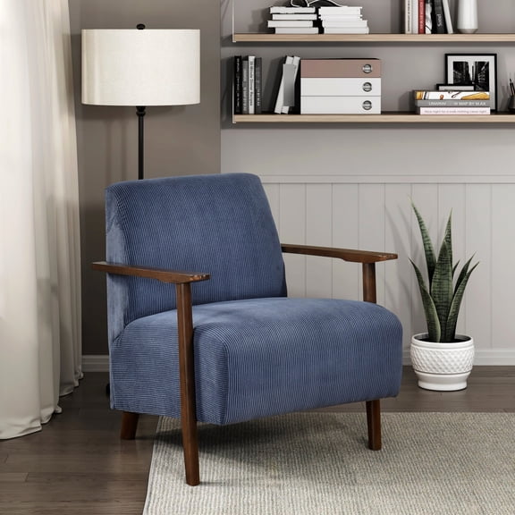Blue Polyester Fabric / Solid Wood Accent Chair for Home