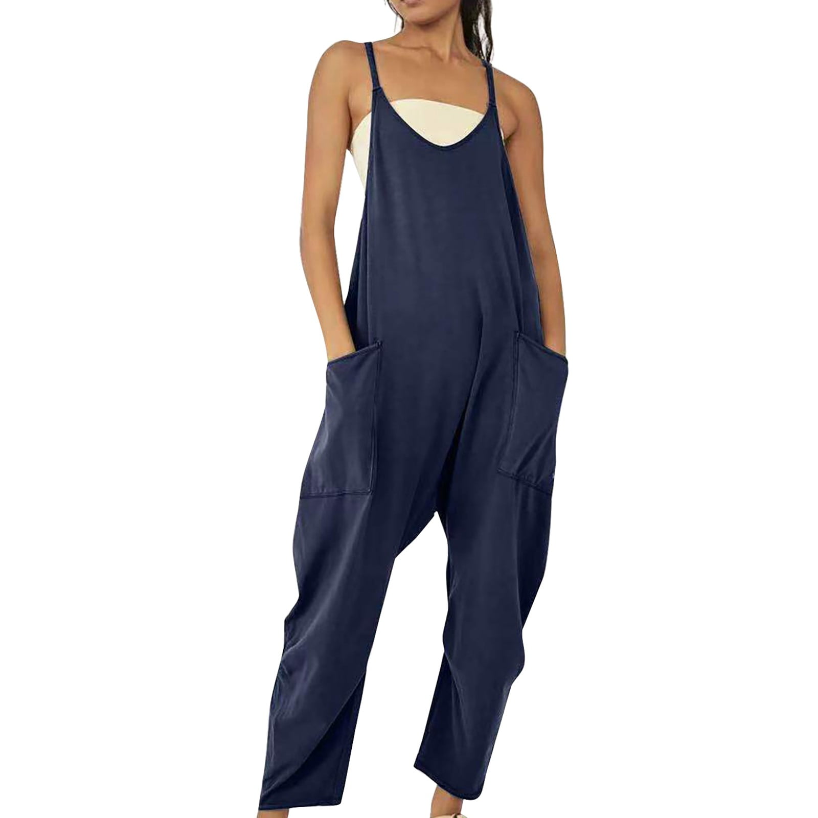 Blue Polyester Jumpsuit Solid Color Solid Color Zip Mock Neck Full