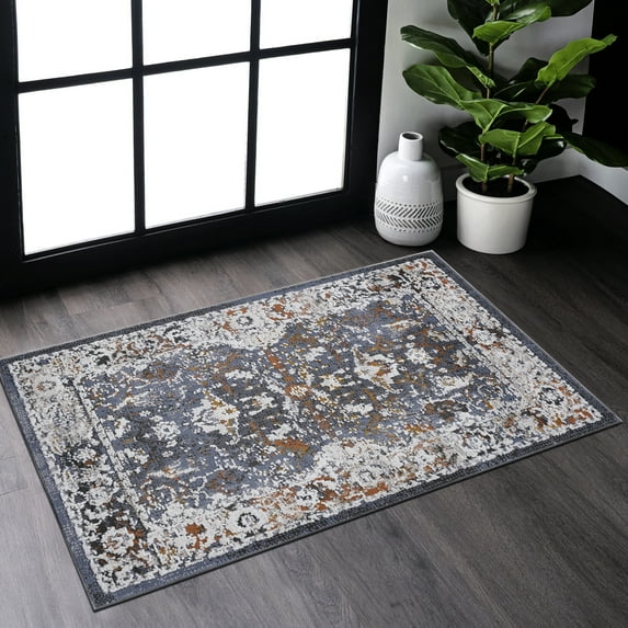Blue Polyester Living Rug - Machine - woven & Low - maintenance - Entry, Nursery - Fits Under Furniture