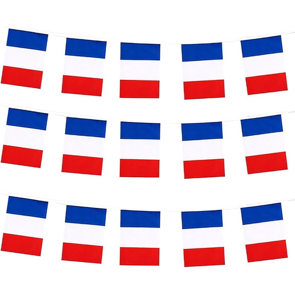 Blue Polyester String Pennant Banner 5m Length, 20 Double-Sided Flags 21cm, Lightweight 50g, Indoor/Outdoor Festive Decor, Parties, National Day, Easy Hanging, Bright Colors, Reusable