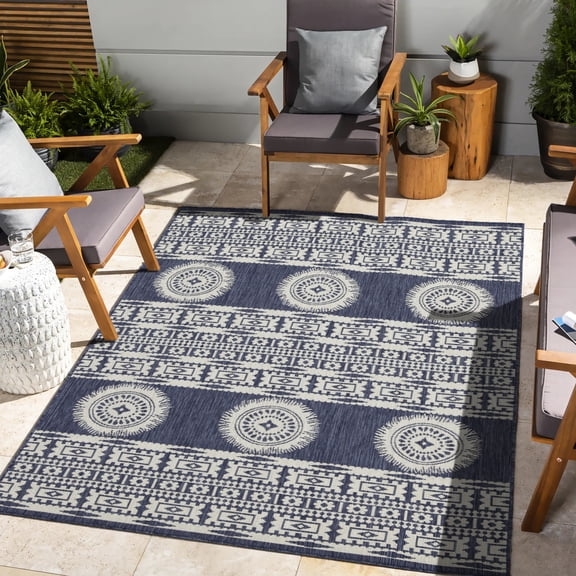 Blue Polypropylene Area Carpet - 7 Ft. 10 In. X 3 Sunshine Collection Indoor/outdoor, , Stain , Pet & Stain-, Gracious