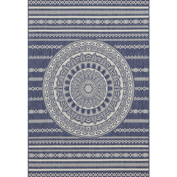 Blue Polypropylene Rug For Indoor And Outdoor - 5 Ft. 3 In. X 7 Sunshine Gchar2016, Stain Indoor/outdoor Area Easy To Maintain
