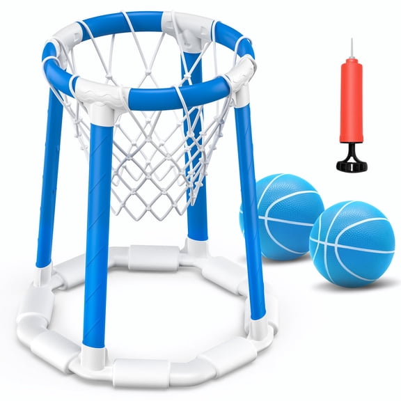 Blue Pool Basketball Hoop Set With 2 Basketballs Indoor Outdoor Use