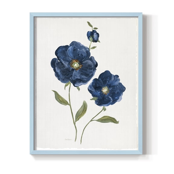 Blue Poppies Framed Print in Blue Solid Wood Framed Print No Nail Hanging