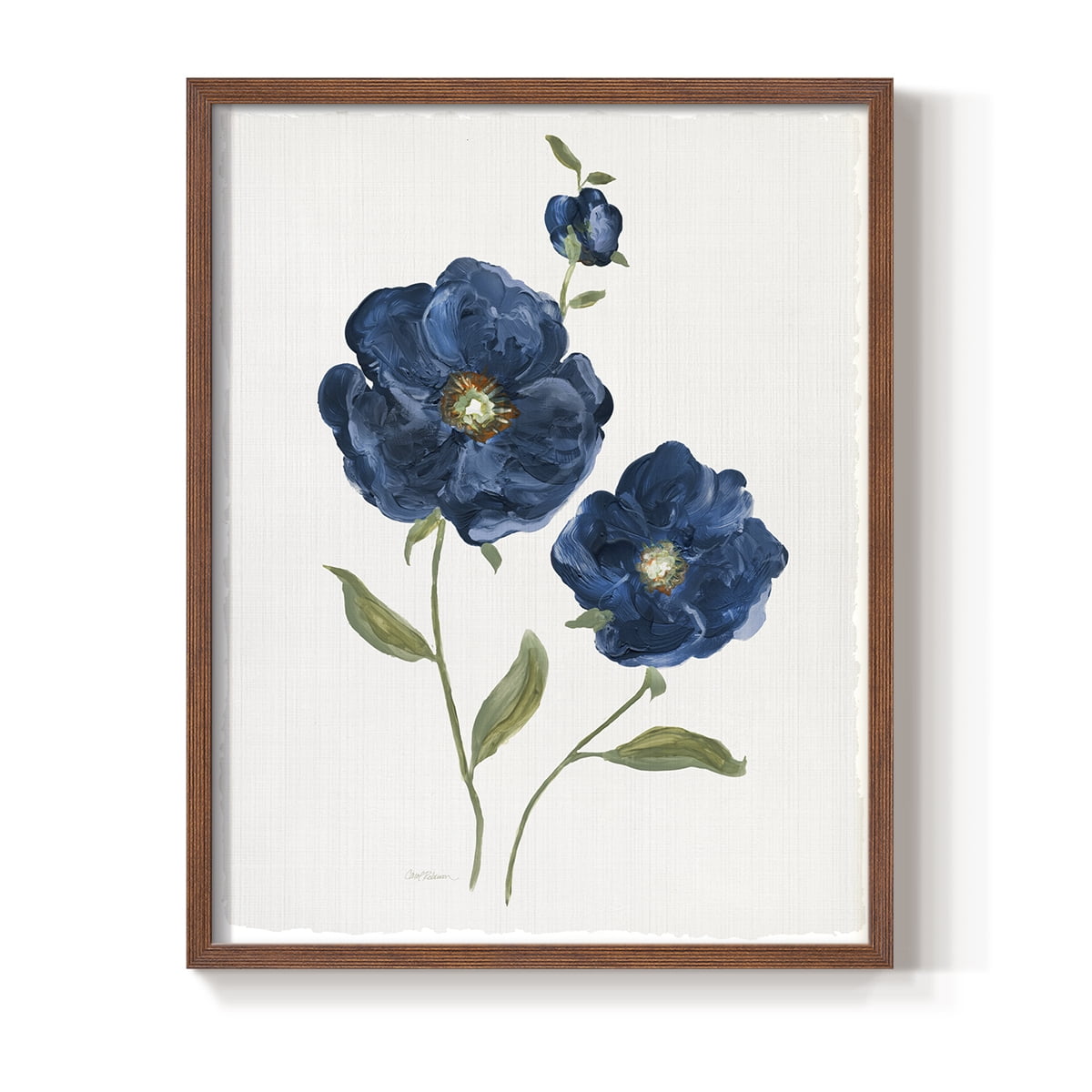 Blue Poppies Framed Print in Brown Solid Wood Framed Print No Nail Hanging