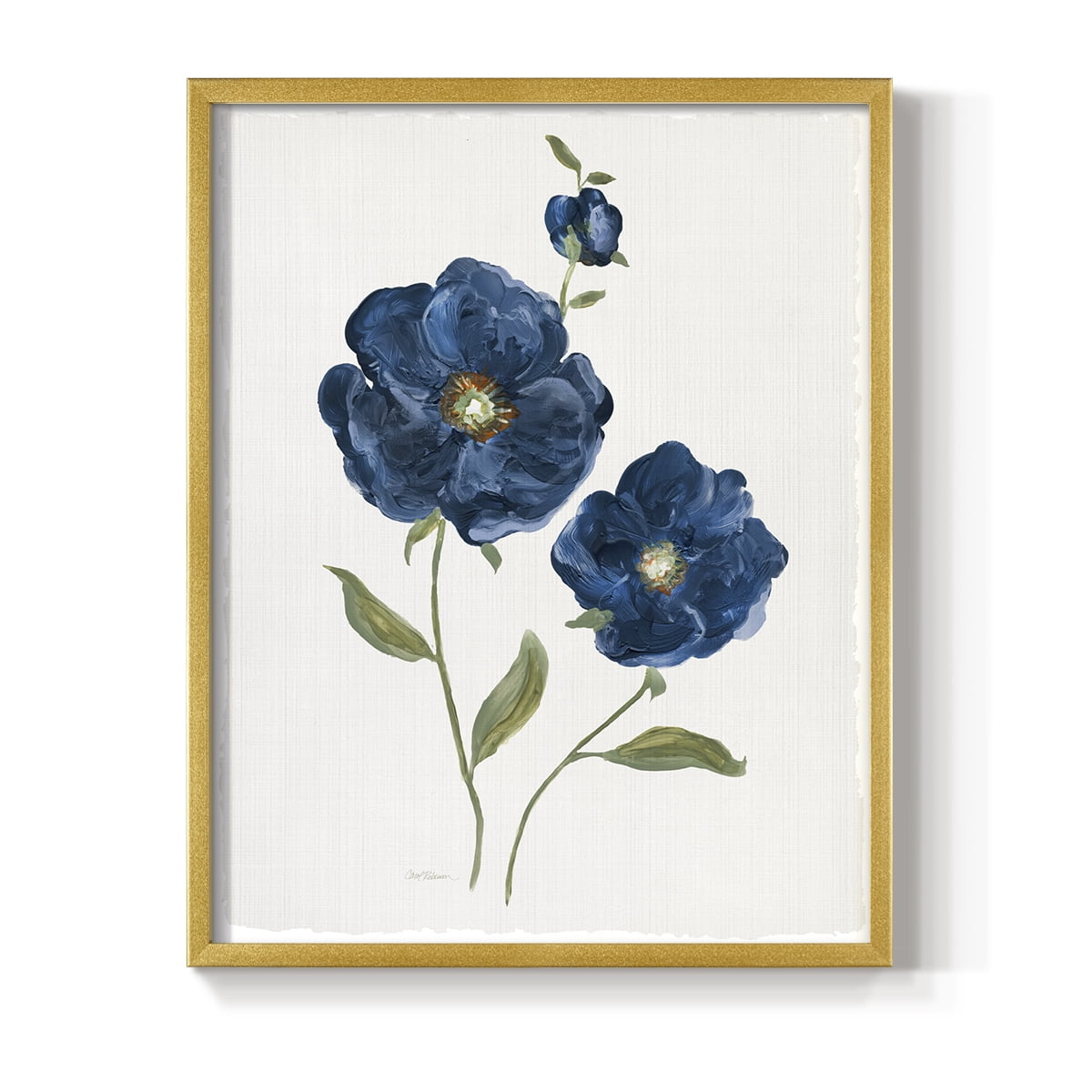 Blue Poppies Framed Print in Gold Solid Wood Framed Print No Nail Hanging