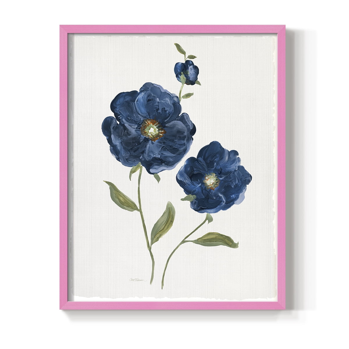 Blue Poppies Framed Print in Pink Solid Wood Framed Print No Nail Hanging
