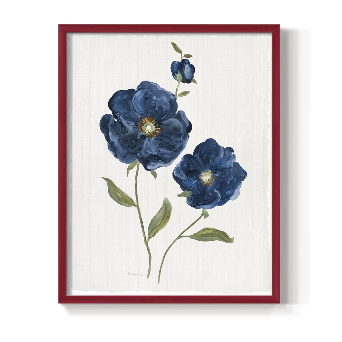 Blue Poppies Framed Print in Red Solid Wood Framed Print No Nail Hanging