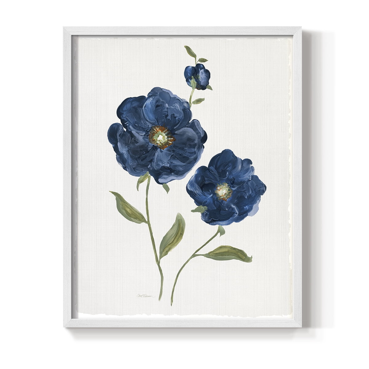 Blue Poppies Framed Print in White Solid Wood Framed Print No Nail Hanging