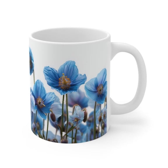 Blue Poppy Field Mug oz Ceramic Coffee Tea Cup.