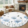 thumbnail image 1 of Blue Poppy Floral Round Rug 5ft Washable Circle Kitchen Rugs Non Slip Spring Pastoral Butterfly Botanical Large Area Rug Indoor Floor Carpet for Bedroom Living Room Home Office Dining Room Nursery, 1 of 8