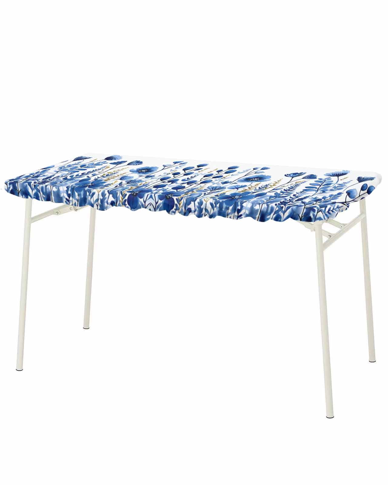 Blue Poppy Rectangle Tablecloth, Waterproof Elastic Fitted Table Covers ...