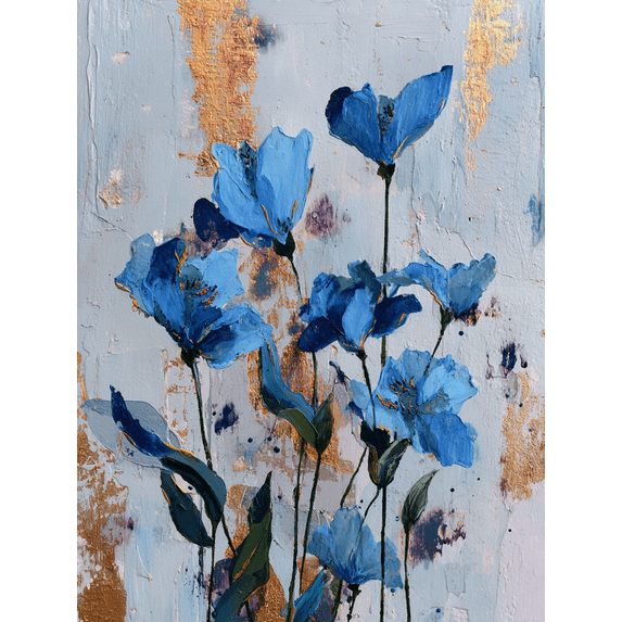 Blue Poppy Textured Impasto Oil Painting Canvas Print, Floral Wall Art for Living Room Bedroom Dining Room Hallway Office Bathroom