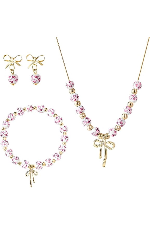 Blue Porcelain Jewelry Set for Women - Floral Beaded Necklace, Bracelet & Earrings Set, Vintage Chinese Style Gift for Her, Daily Wear Boho Accessories