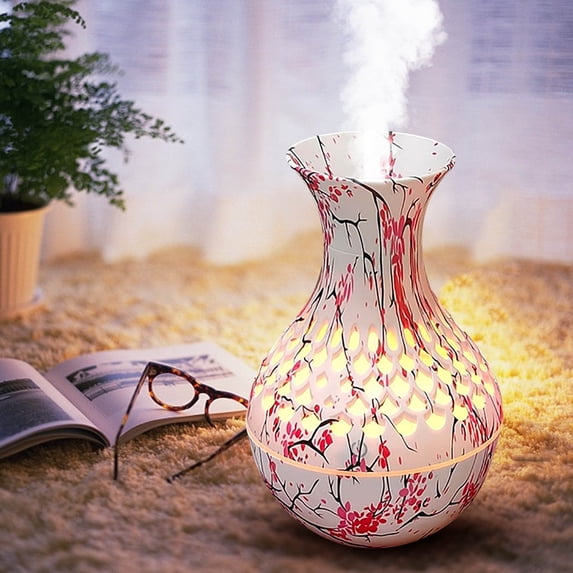 Blue Porcelain Vase Humidifier with Colorful LED Light, Mini USB Aroma Diffuser for Desk, Quiet Cool Mist Humidifier with Timer Function for Bedroom Office and Decorative Use
