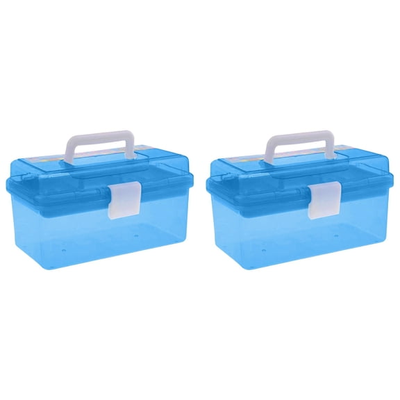 Blue Portable Box Organizer Multipurpose Sewing Box Tool Box Crafts And Supplies Storage Case With Handle And Removable Tray