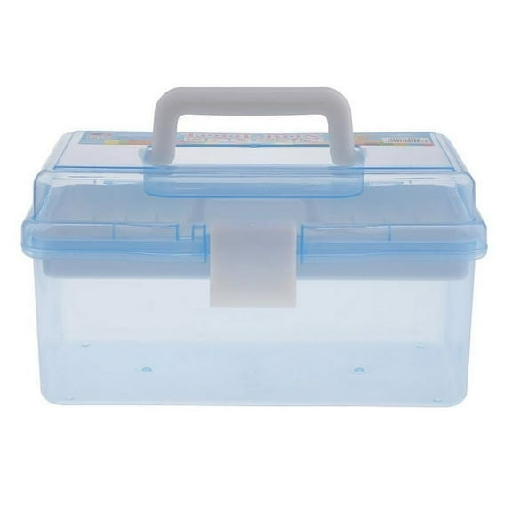Blue Portable Box Organizer Multipurpose Sewing Box Tool Box Crafts and Storage Case with Handle and Removable Tray-Home Textile Storage-7.9X4.3X4.1 inches-Shiogb Clearance