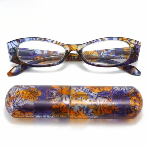 Blue Portable Colorful Pen Holder Case Reading Glasses Spring Hinge Plastic Small Rectangle Presbyopic Glasses HD +2.00