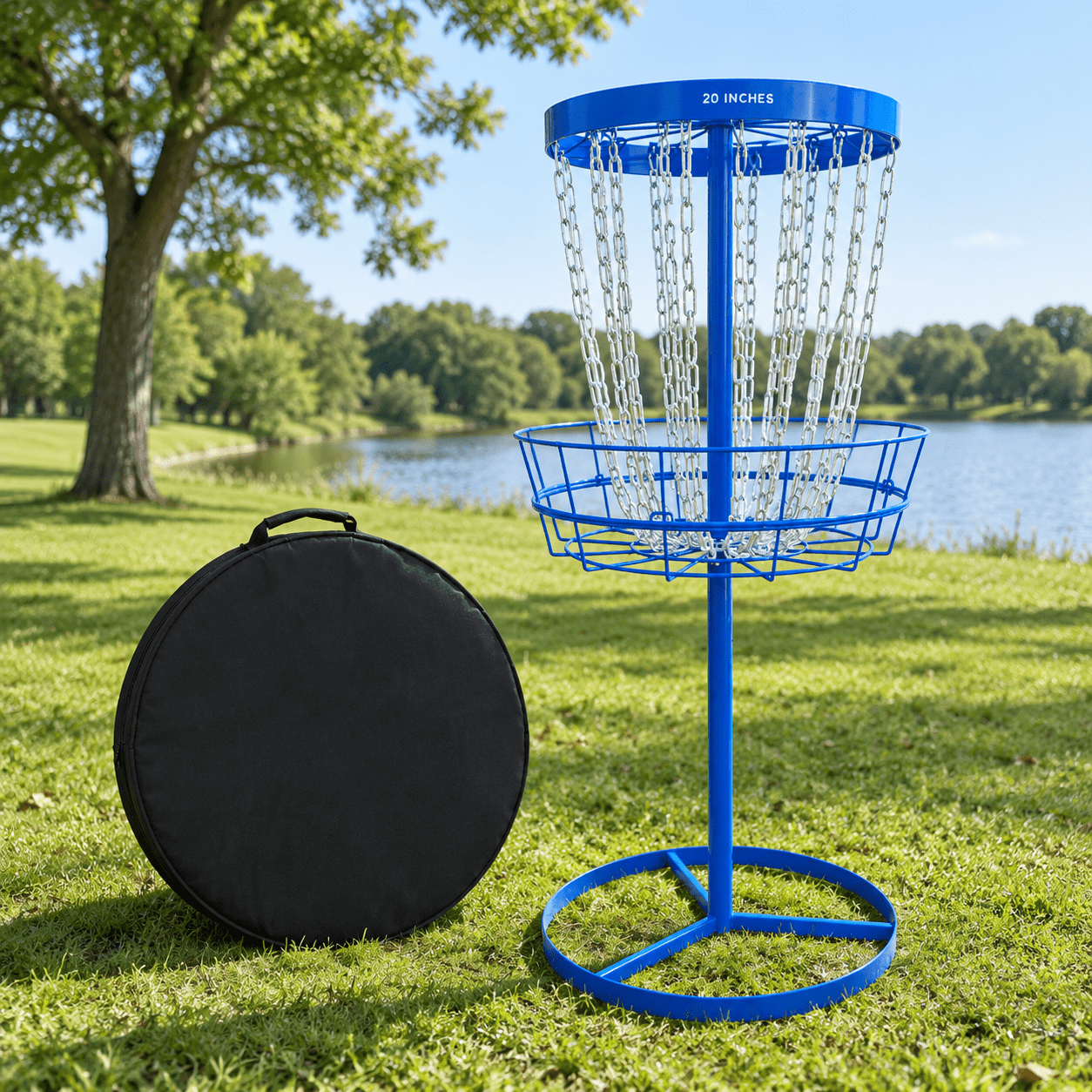 Blue Portable Disc Golf Practice Target with 24 Chains, Metal Base and ...