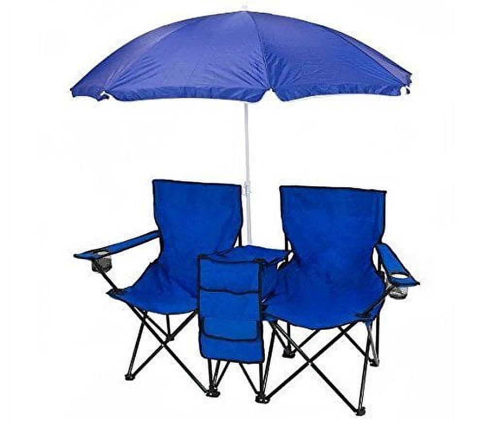 Blue Portable Folding Picnic Double Chair Umbrella Table Cooler Beach