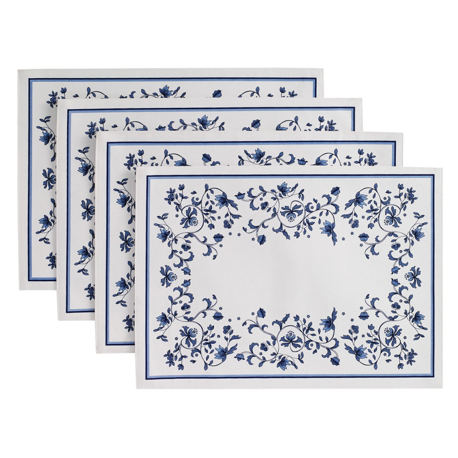 Blue and White Floral Cotton Blend Placemats Set of 4