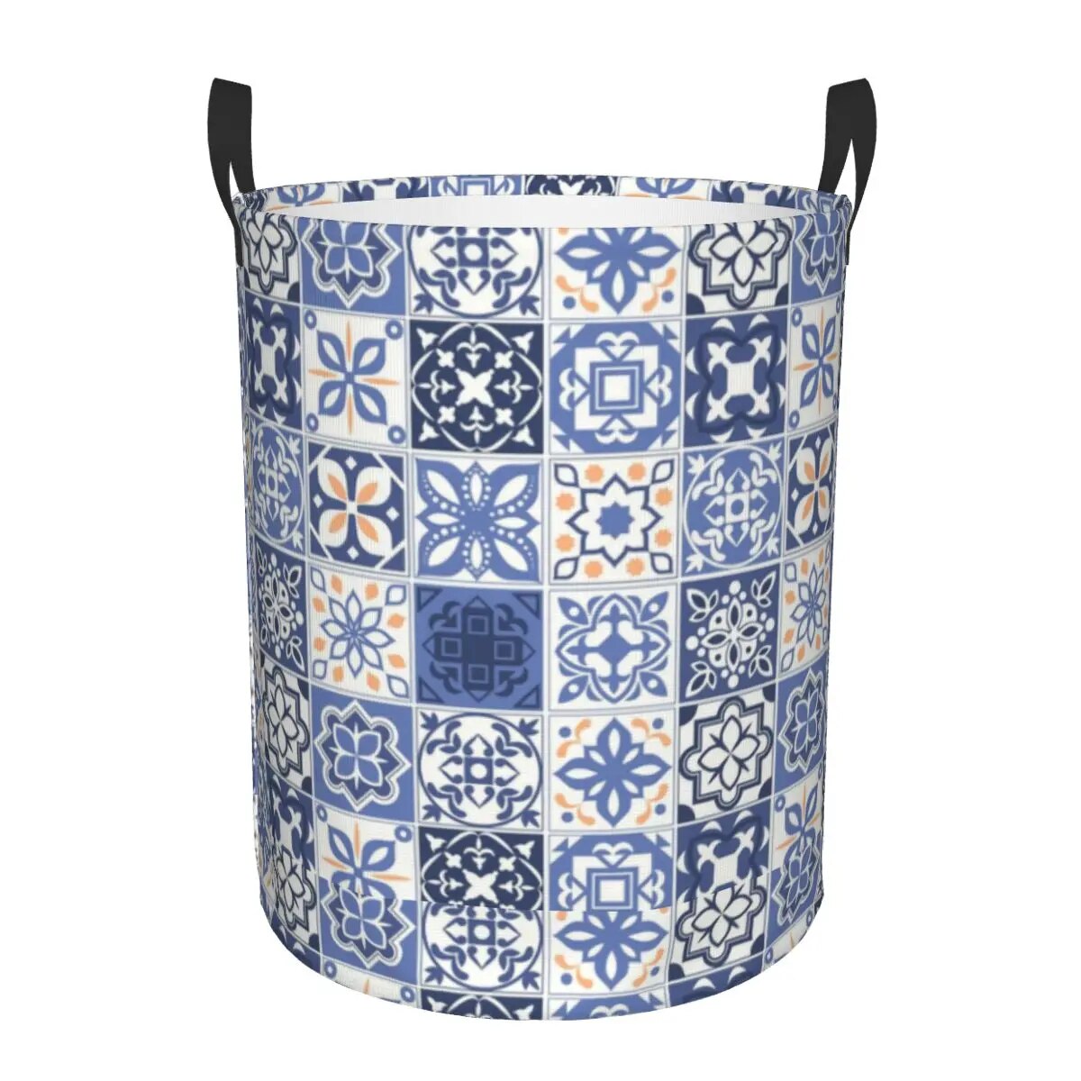 Blue Portuguese Tile Laundry Basket Foldable Portugal Azulejo Flower Clothes Toy Hamper Storage