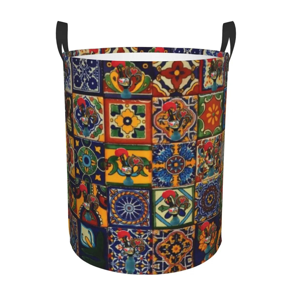 Blue Portuguese Tile Laundry Basket Foldable Portugal Azulejo Flower Clothes Toy Hamper Storage