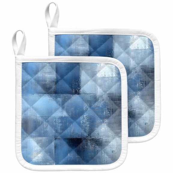 Blue Pot Holders for Kitchen Heatproof Potholder, 2 Pack Ombre Oil Painted Retro Abstract Art Modern Hot Pads Multipurpose Oven Pads Cloth Potholders Trivet for Cooking and Baking